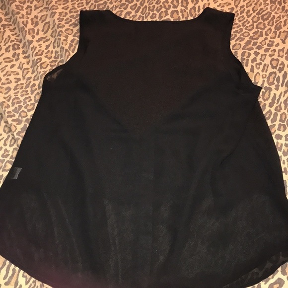 Black  large semi sheer front solid black sleeveless button down top - Picture 11 of 13
